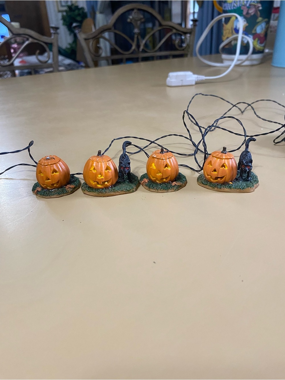 Lemax Orange Pumpkin and Black Cat Halloween String Lights